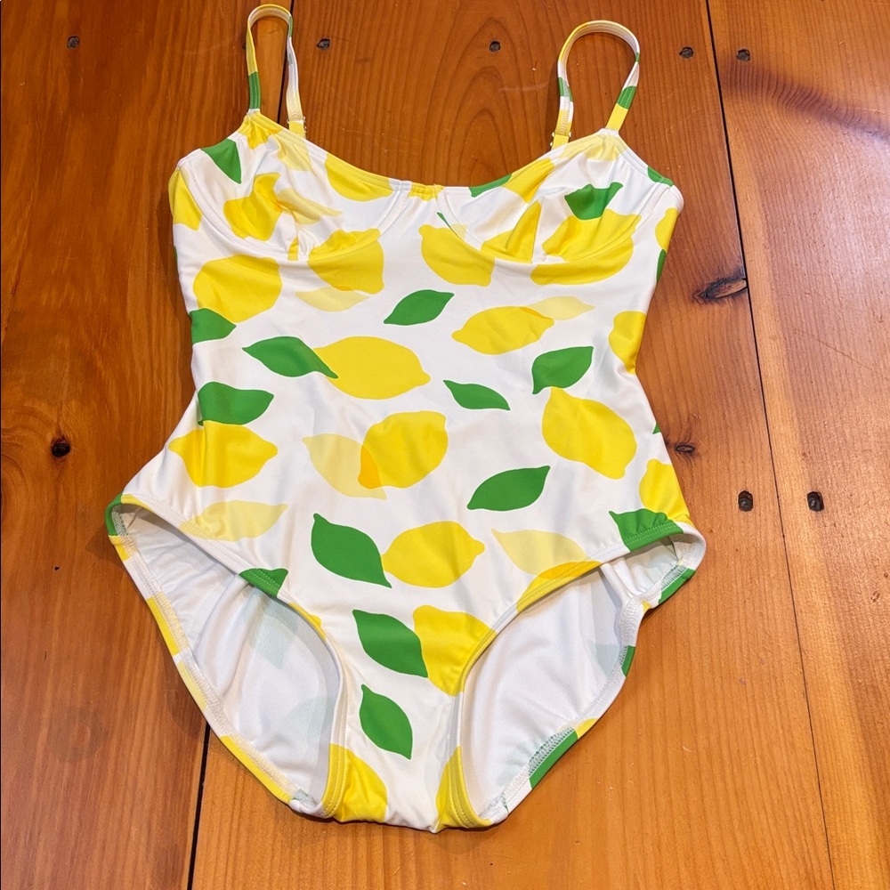 Unworn!! KATE SPADE S Lemon Printed One-Piece Underwire Back Cut Out Swimsuit